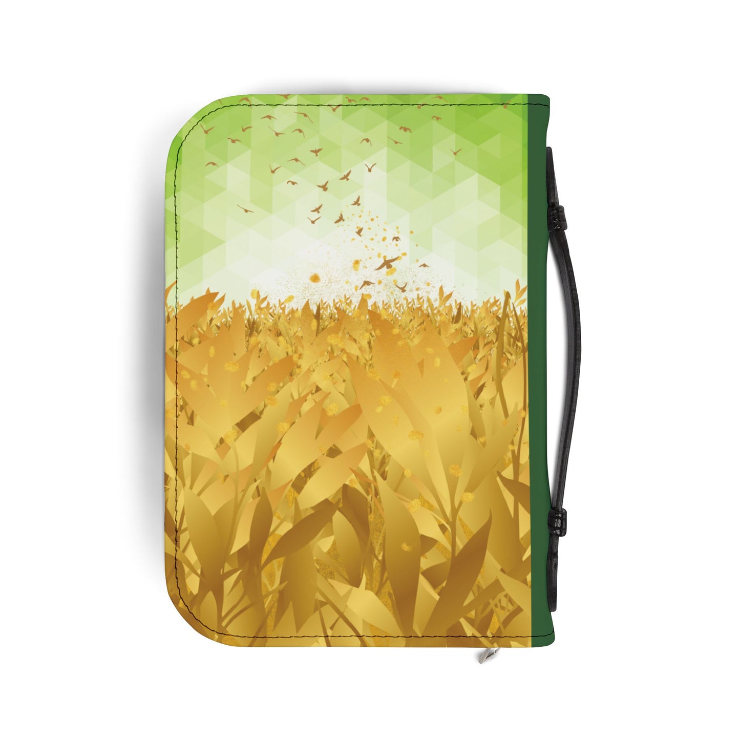 Back of the Seek First the Kingdom Bible Cover with a vibrant harvest field design in gold and green tones, symbolizing spiritual growth and Kingdom purpose.