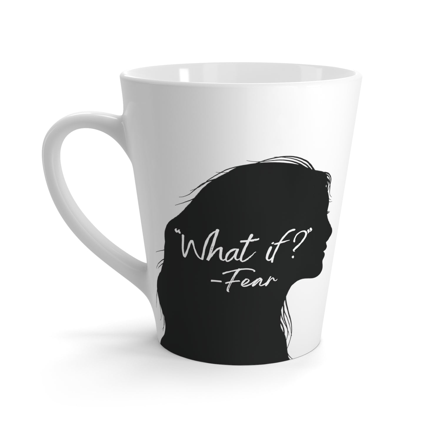 'What if / Even if' Faith Coffee Mug: Woman with Long Hair 4 What if back View, No Background