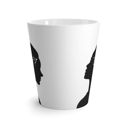 'What if / Even if' Faith Coffee Mug: Woman with Messy Bun 1 Side View, No Background