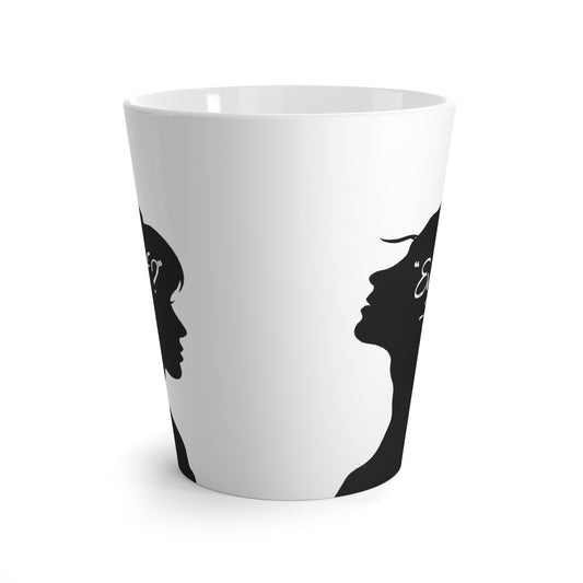 'What if / Even if' Faith Coffee Mug: Woman with Messy Bun 2 Side View, No Background