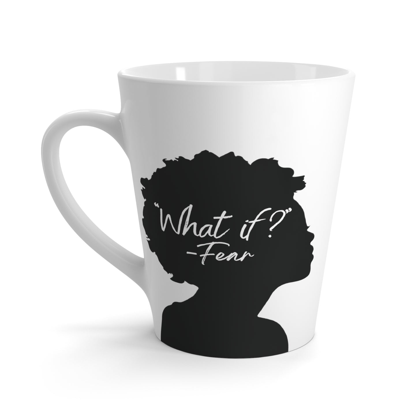 'What if / Even if' Faith Coffee Mug: Woman with Natural Hair 3 What if back View, No Background