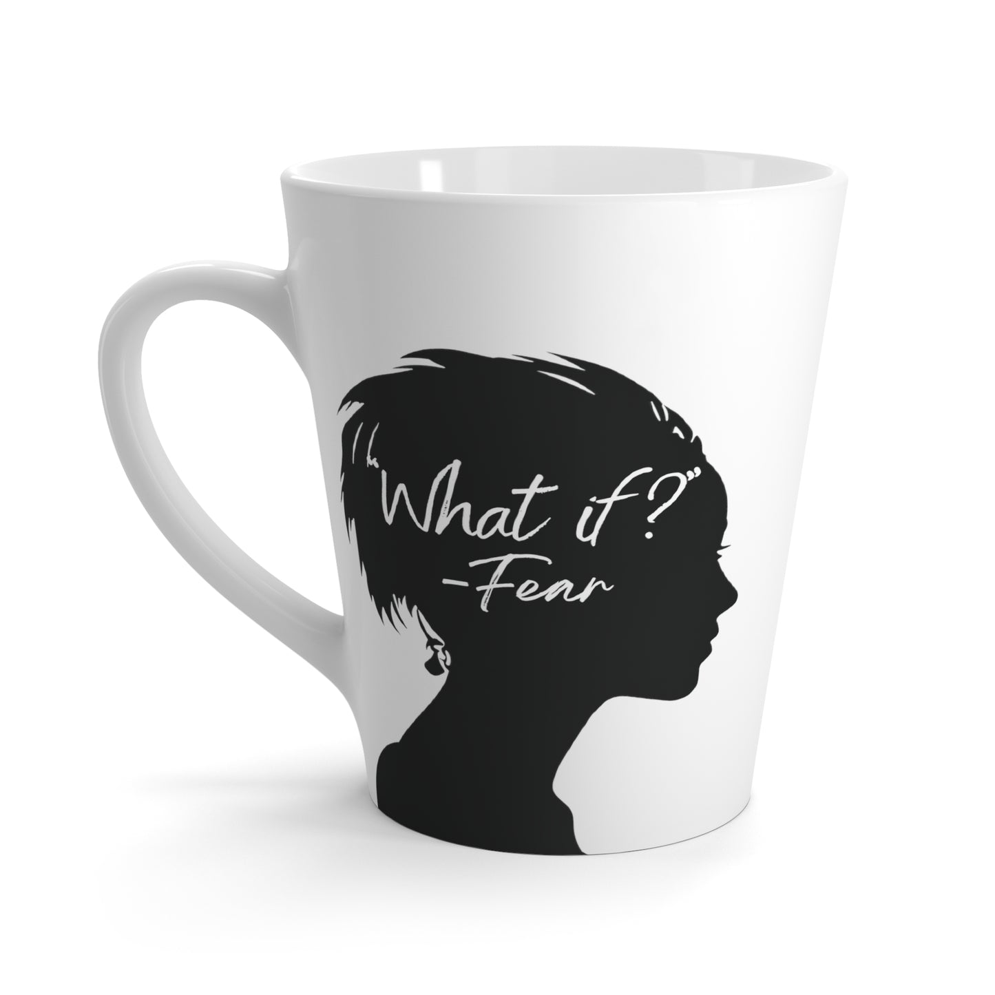 'What if / Even if' Faith Coffee Mug: Woman with Short Hair 2 What if back View, No Background