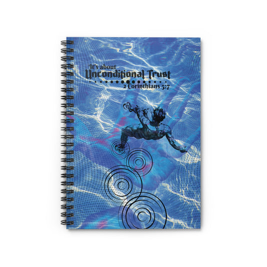Front cover of Unconditional Trust Spiral Christian Journal with scripture-themed design reminding us that God holds every step, even the unseen ones.