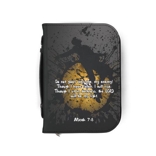 Front of the Don't Gloat over me Bible Cover inspired by Micah 7:8. Created with spiritual defiance it reminds every onlooker: the darkness doesn't get the last word.
