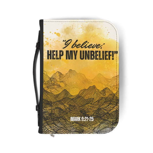 Front of the "I Believe—Help My Unbelief" Bible Cover inspired by Mark 9:24, this Bible cover is for the real ones—the ones who show up, shaky but surrendered.
