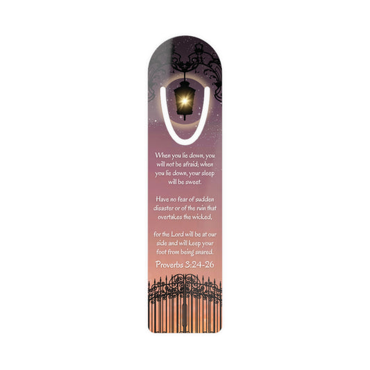 'When I lie down, I will not be afraid' -Proverbs 3:24-26 Christian Bookmark Front