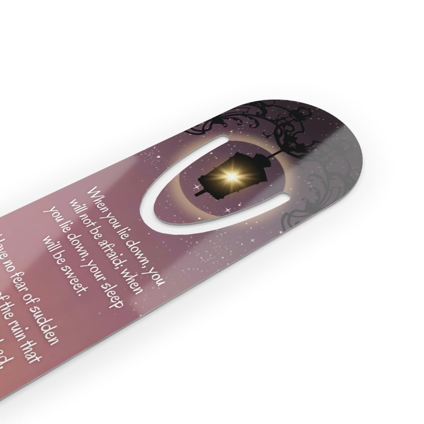 'When I lie down, I will not be afraid' -Proverbs 3:24-26 Christian Bookmark Front, Slot Close Up