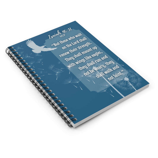 Isaiah 40:31 - 'But Those Who Wait on the Lord' Spiral Christian Journal Laying Flat Front Cover, no background