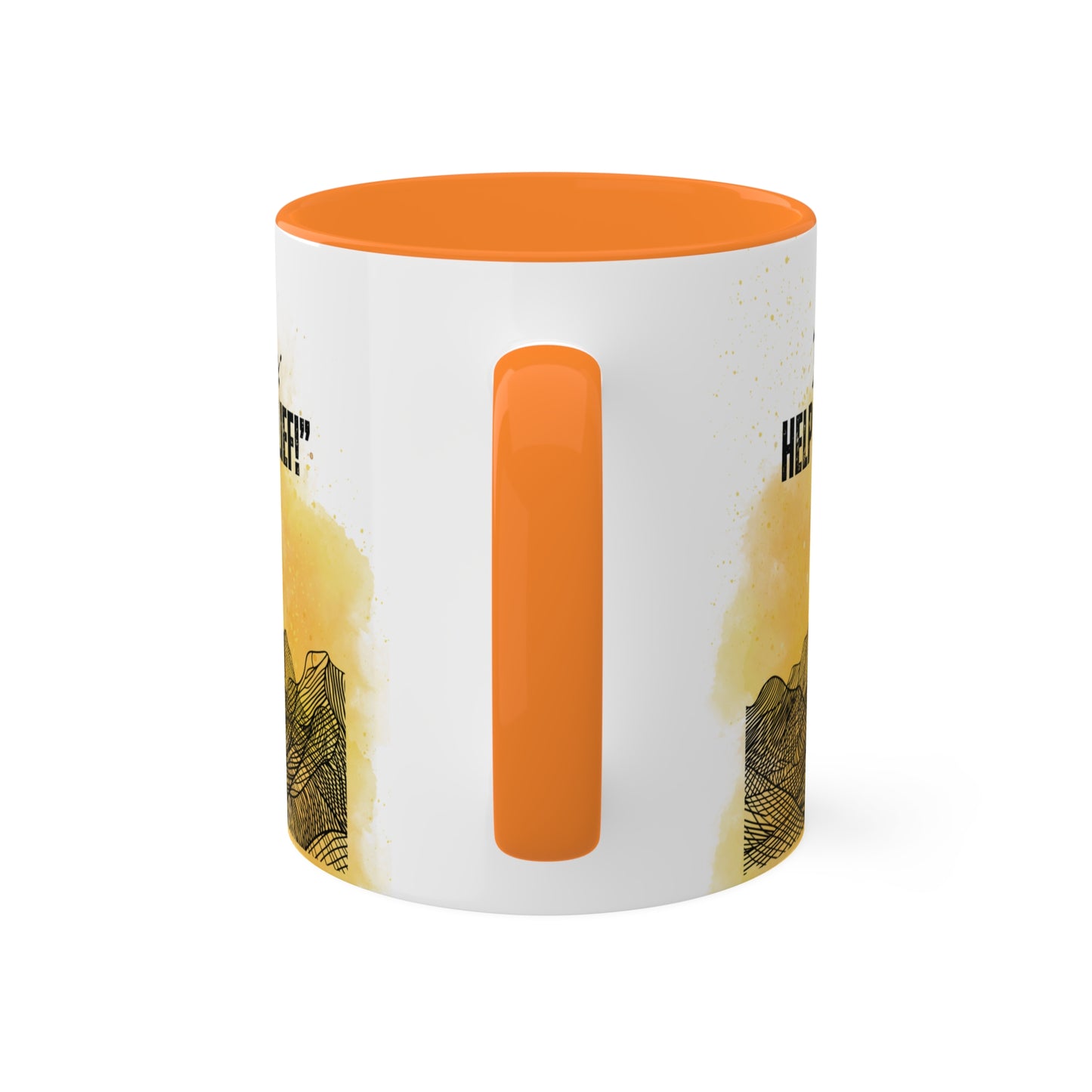 Mark 9: 21-25 - 'I Believe, help my unbelief!' Scripture Coffee Mugs Golden Orange interior and handle, Handle view, no background