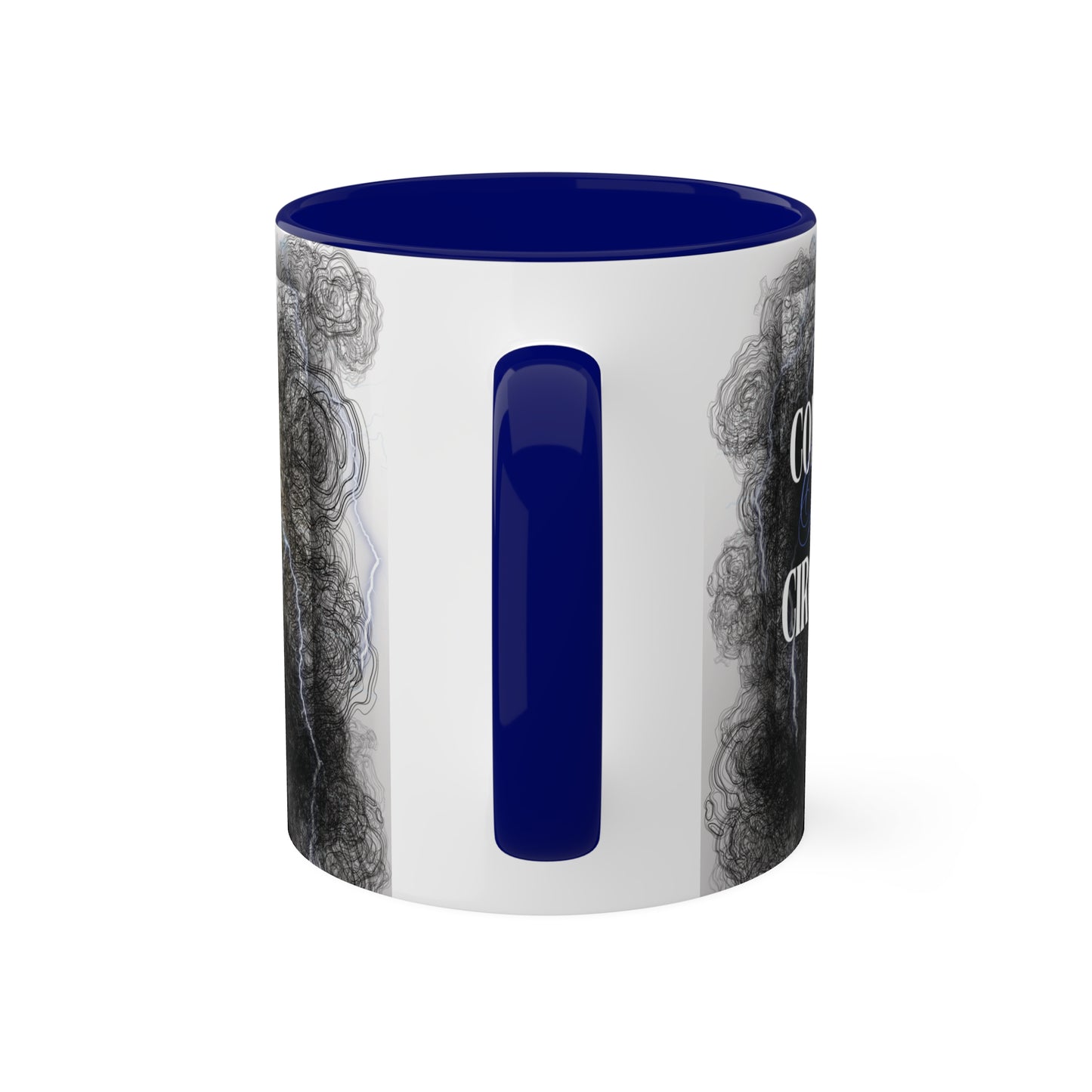 Philippians 4:11 - 'Contentment beyond Circumstance' Scripture Coffee Mugs Blue interior and handle, Handle view, no background