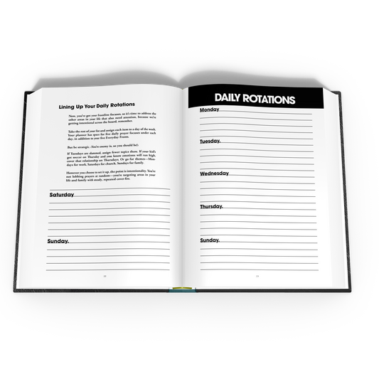 Open book showing a daily rotations schedule with days of the week.