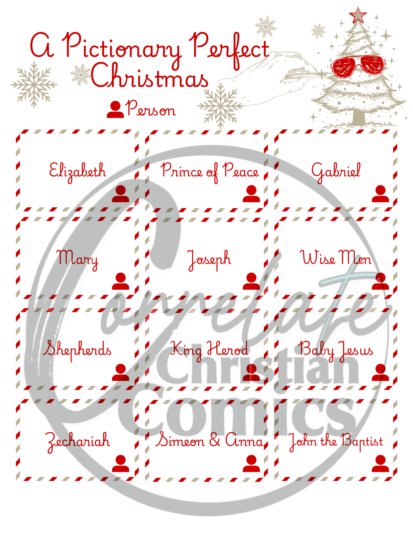 A Pictionary Perfect Christmas Christmas Person card Examples with Correlate Comics Watermark