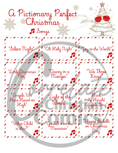 A Pictionary Perfect Christmas Christmas carols card Examples with Correlate Comics Watermark