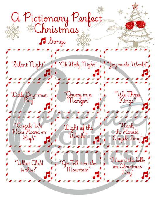 A Pictionary Perfect Christmas Christmas carols card Examples with Correlate Comics Watermark