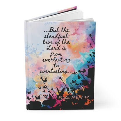 Angle view the Everlasting to Everlasting Hardcover Christian Journal a  hardback faith-based journal showing sturdy cover and bold Christian artwork.