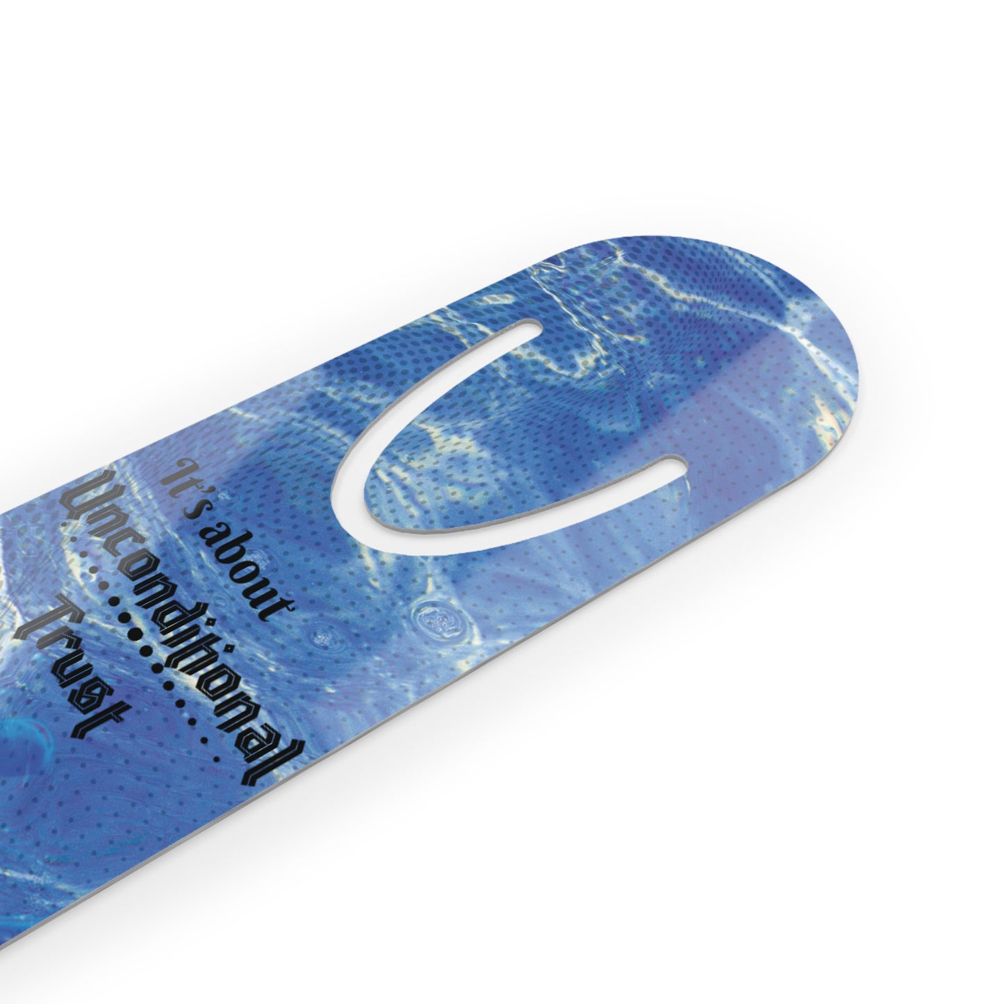 Close up of this faith-based Bible marker Unconditional Trust Christian Bookmark featuring colorful art and scriptural truth.