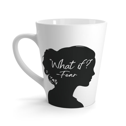 'What if / Even if' Faith Coffee Mug: Woman with Messy Bun 1 What if back View, No Background