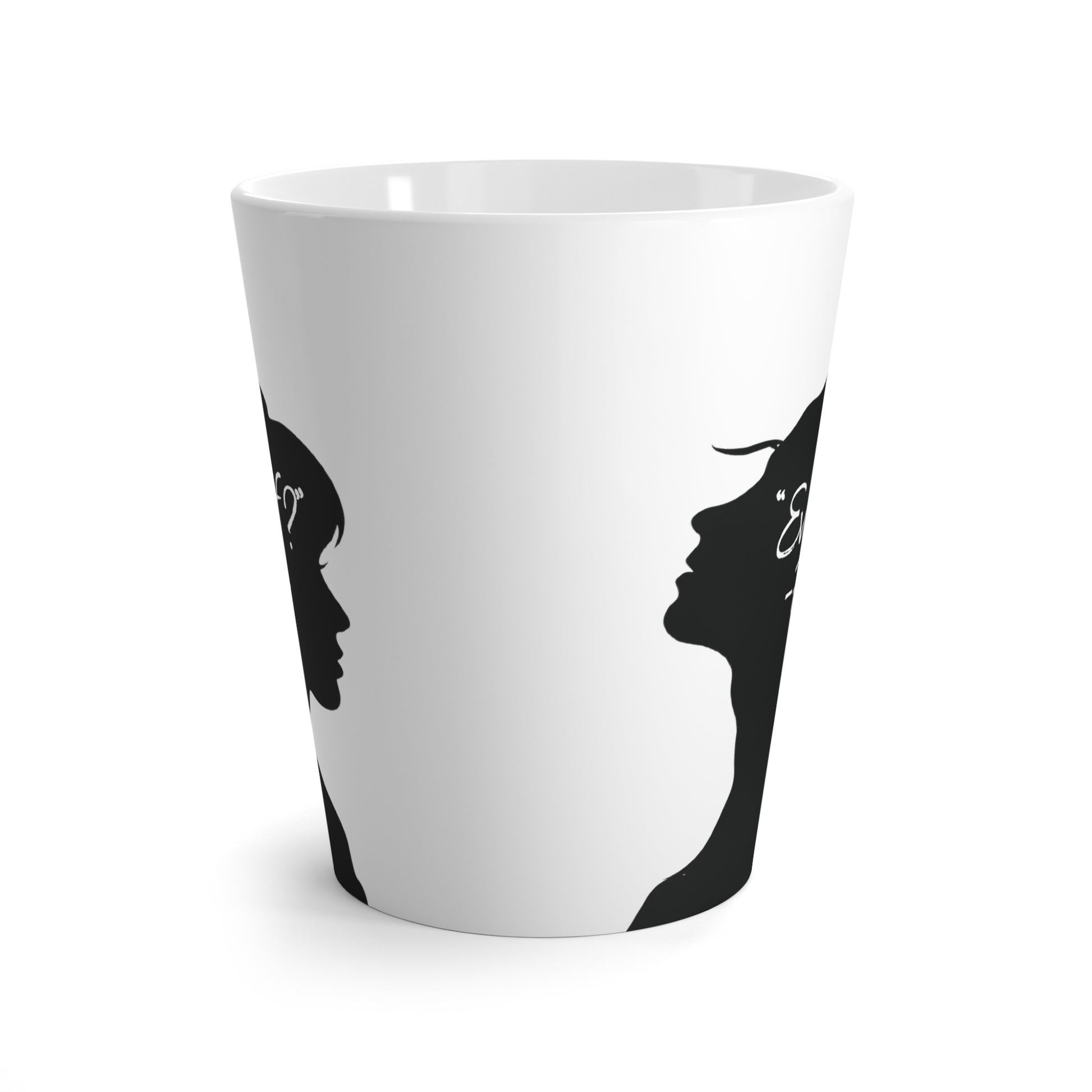'What if / Even if' Faith Coffee Mug: Woman with Messy Bun 2 Side View, No Background