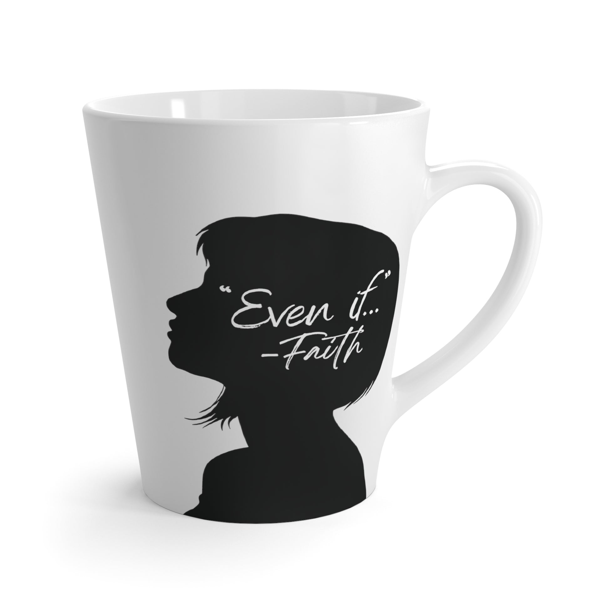 'What if / Even if' Faith Coffee Mug: Woman with Short Hair 1 Even if Front View, No Background