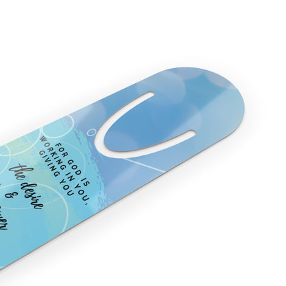 Philippians 2:13 'For God is Working in You' Christian Bookmark Front, Slot Close Up