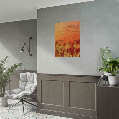 Matthew 6: 25-34- 'I Gain Nothing by Fretting' Christian Art Poster 24 x 32 size example on wall in living room 