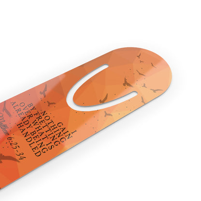 "I Gain Nothing by Fretting" -Matthew 6:25-34 Christian Bookmark Front, Slot Close Up