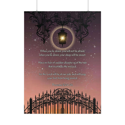 Proverbs 3: 24-26- 'When I lie down, I will not be afraid' Christian Art Poster 9 x 11 hanging, white background