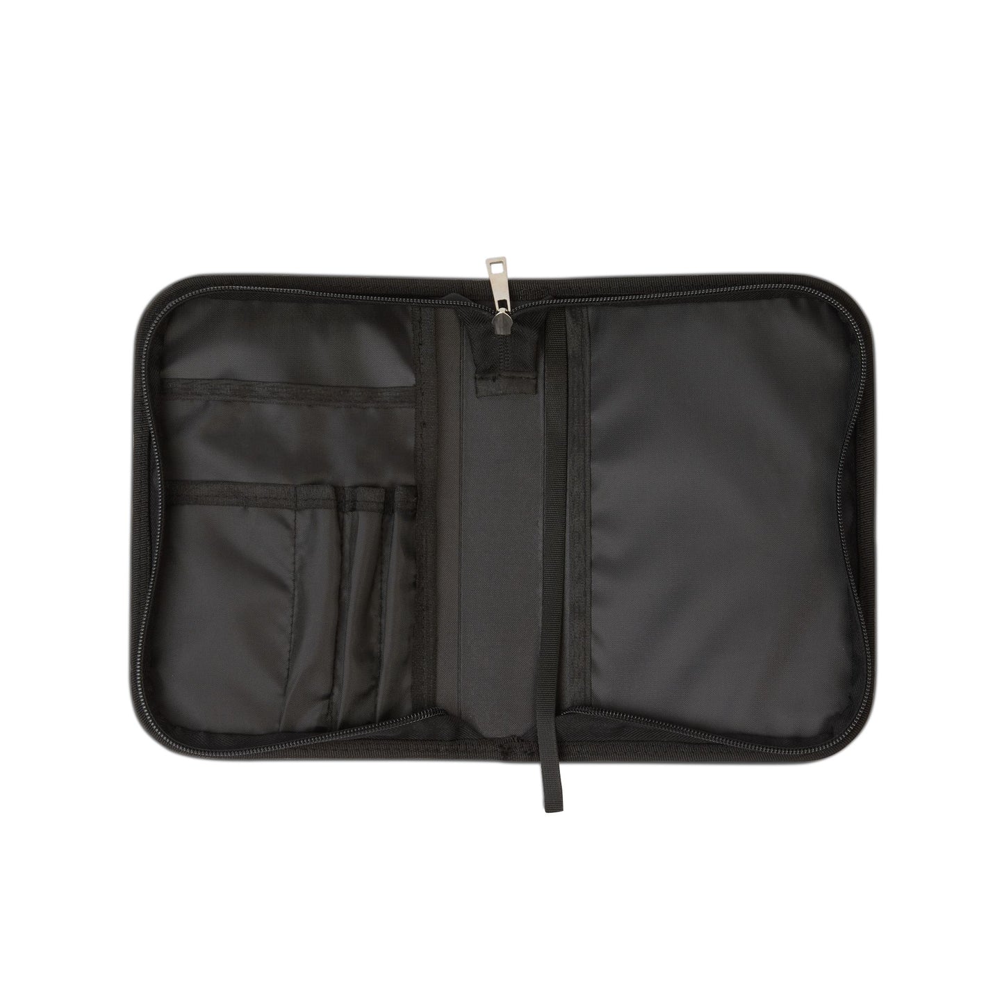 Interior of the Dont Gloat over me Bible Cover featuring pen loops, storage pockets, and a secure zipper closure—perfect for organizing Bible study tools and journaling supplies.
