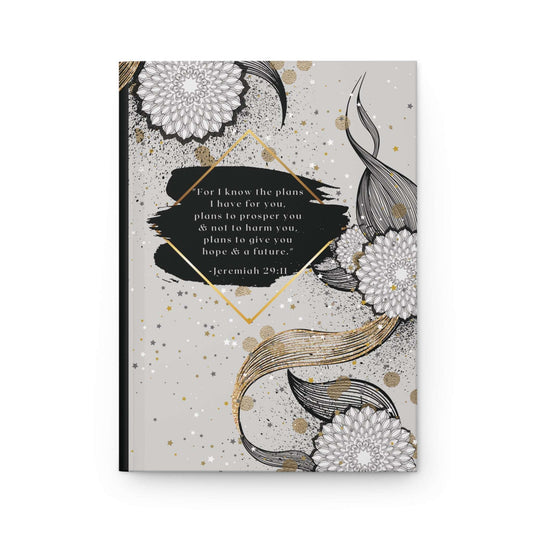 Jeremiah 29:11- 'God Knows the Plans He Has for You' Hardcover Christian Journal Front Cover, no background