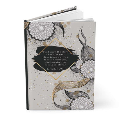 Jeremiah 29:11- 'God Knows the Plans He Has for You' Hardcover Christian Journal Upright, slightly open, no background