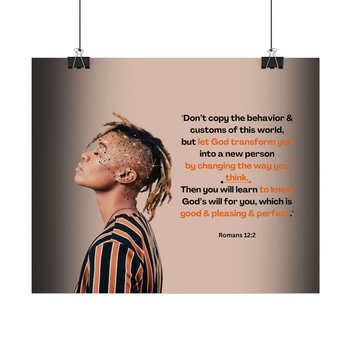 Romans 12:2- 'Let God Transform You' Christian Art Poster 9 x 11 hanging, white background
