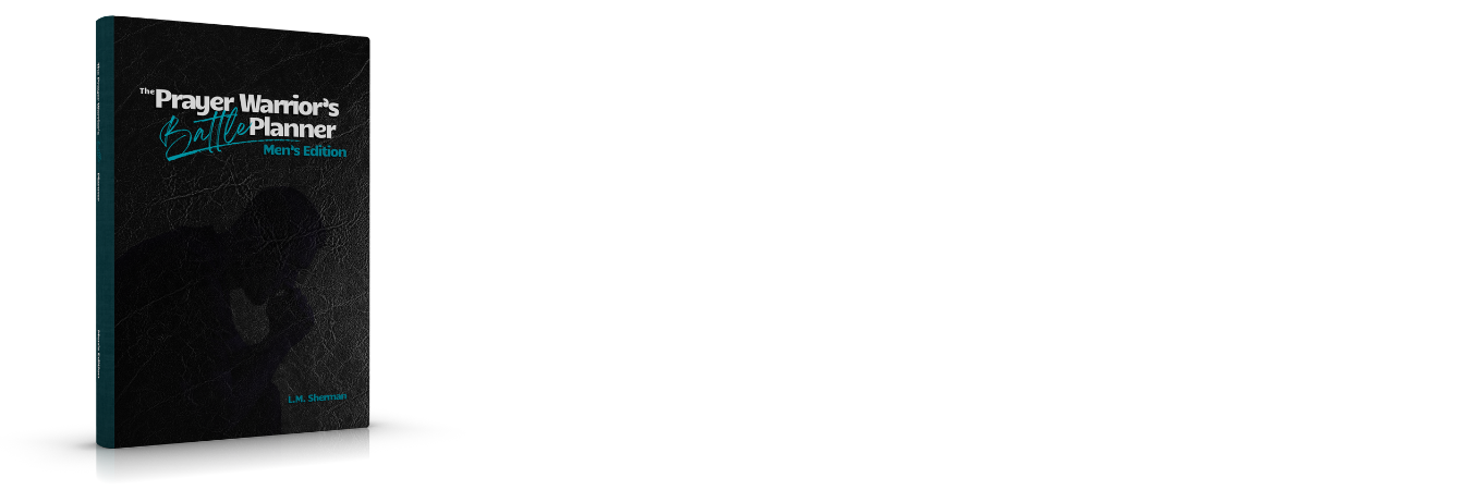 Black planner with 'Prayer Warrior's Prayer Planner' text on a white background