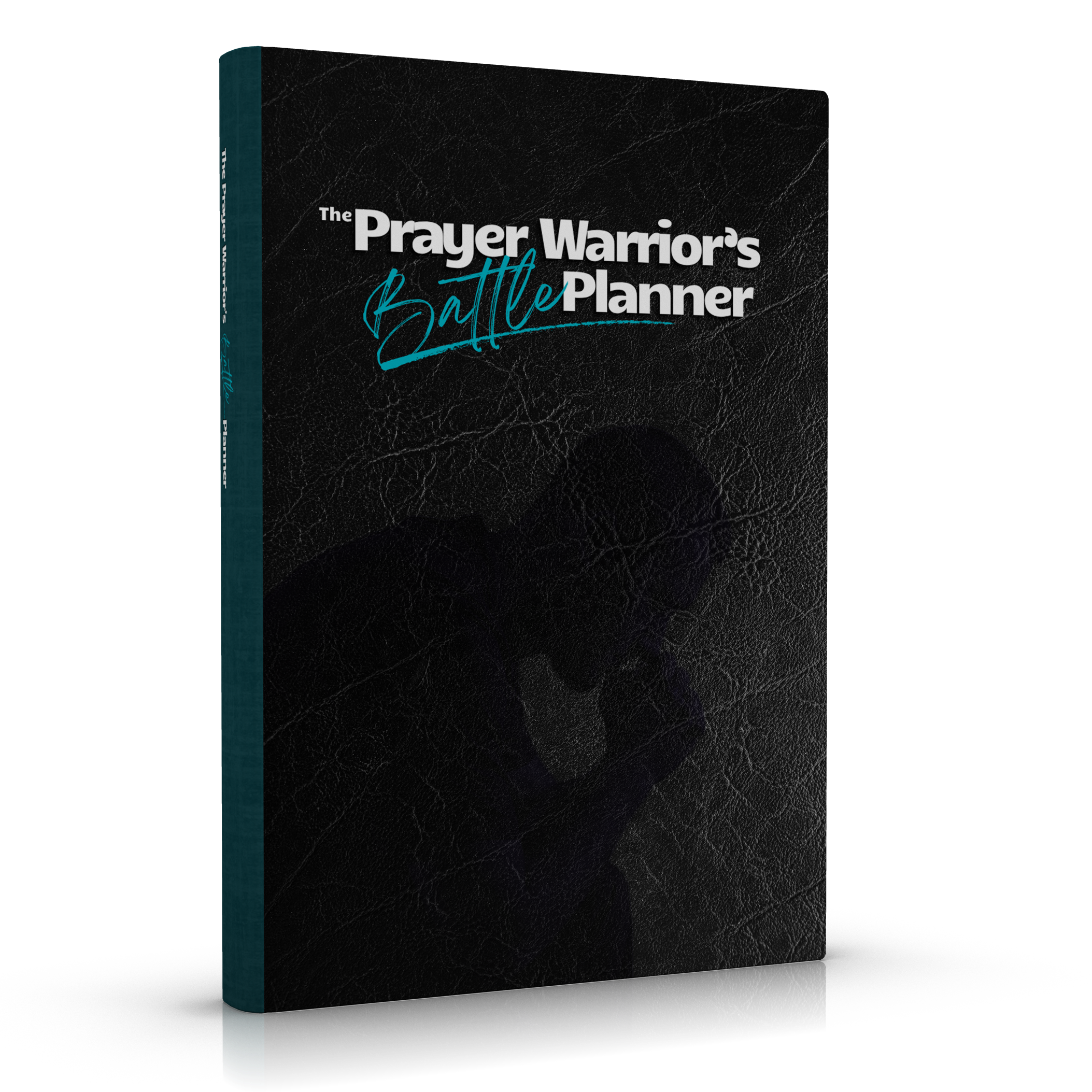Black planner with 'The Prayer Warrior's Battle Planner' text on a white background