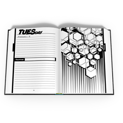 Open book of a Daily Firewall topic with  a geometric tracker design