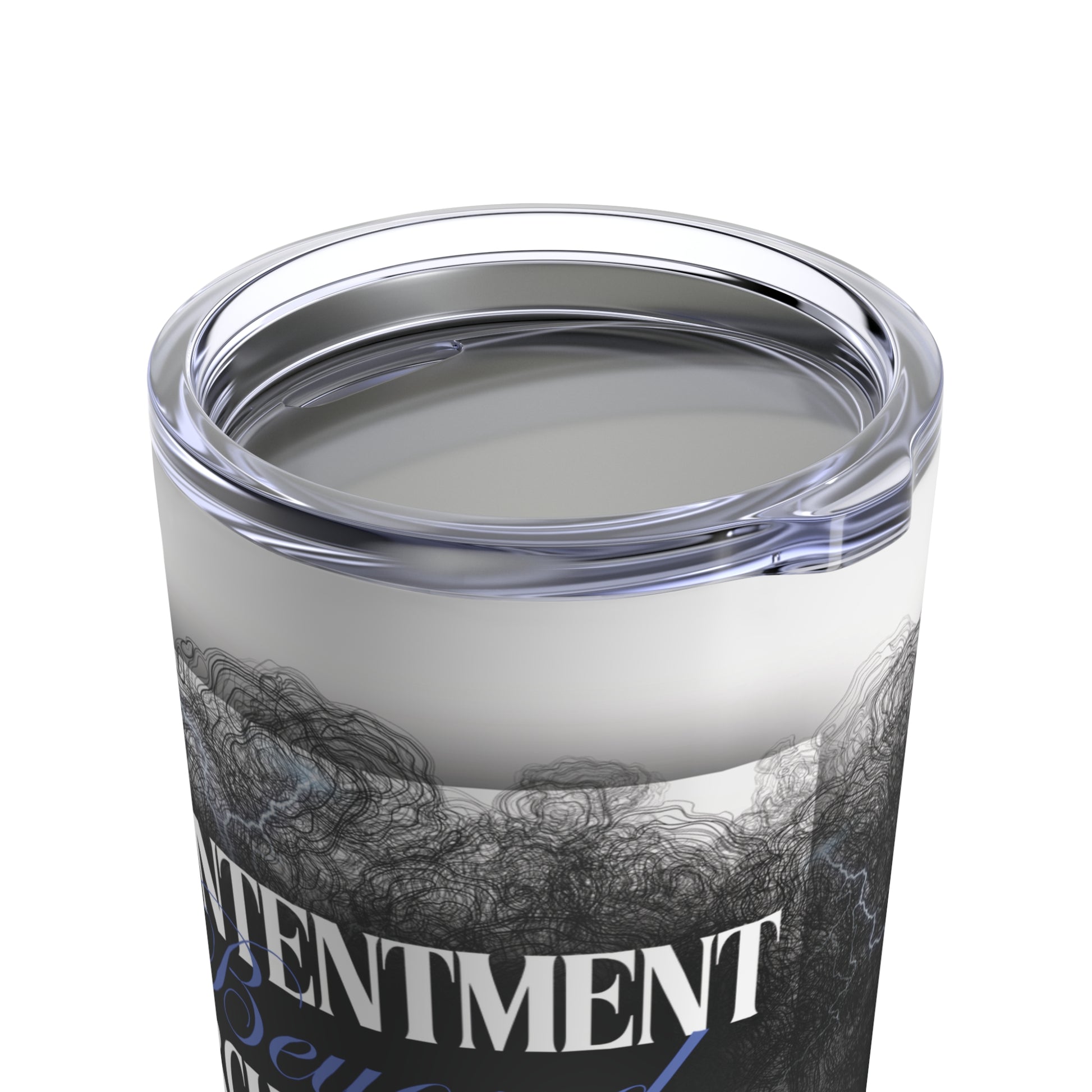 Philippians 4:11 - 'Contentment Beyond Circumstance' Christian Insulated Tumbler Lid Close Up, no background 
