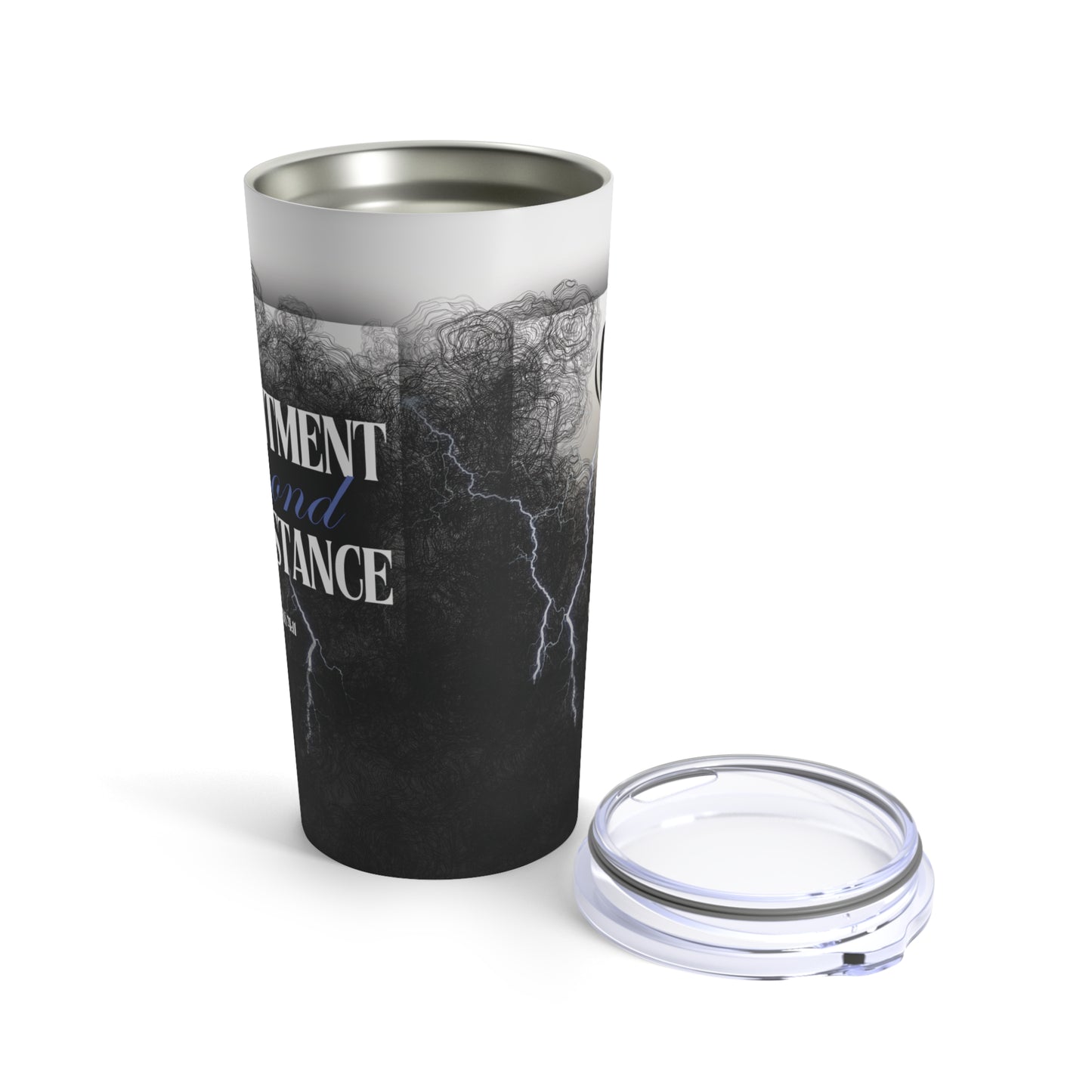 Philippians 4:11 - 'Contentment Beyond Circumstance' Christian Insulated Tumbler side view 2, lid off, no background 