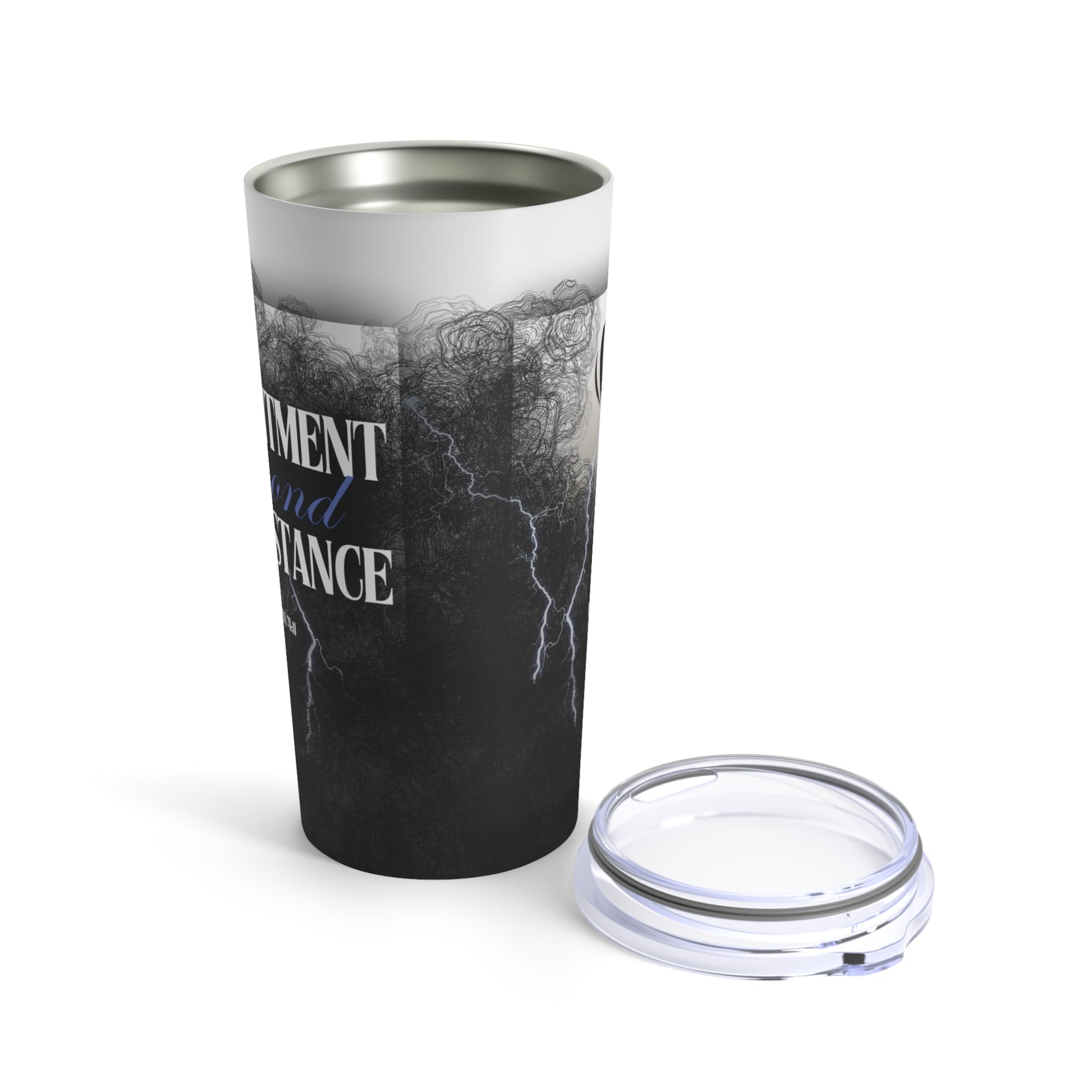 Philippians 4:11 - 'Contentment Beyond Circumstance' Christian Insulated Tumbler side view 2, lid off, no background 