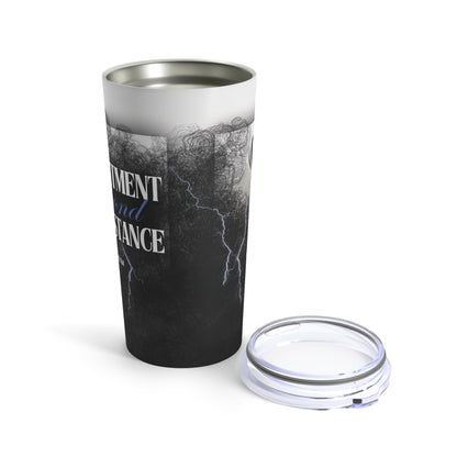 Philippians 4:11 - 'Contentment Beyond Circumstance' Christian Insulated Tumbler side view 2, lid off, no background 