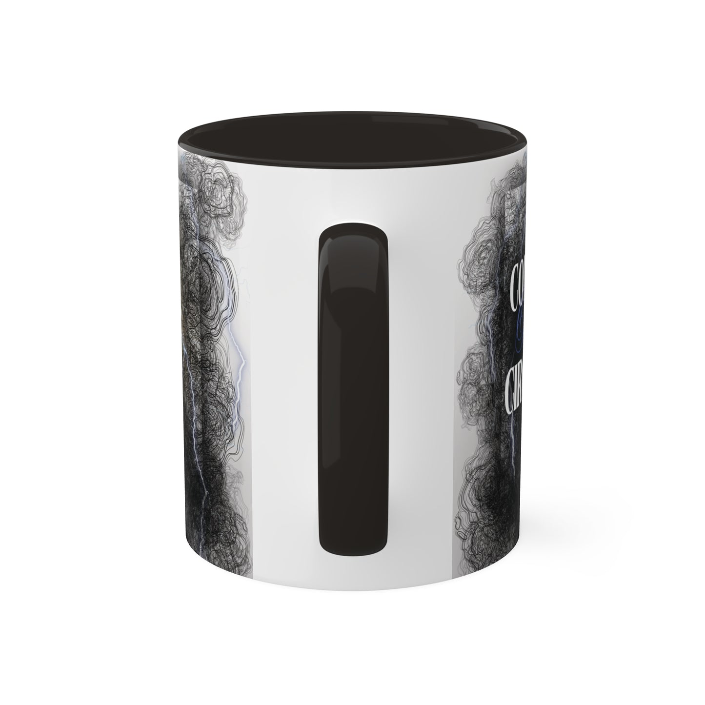 Philippians 4:11 - 'Contentment beyond Circumstance' Scripture Coffee Mugs Black interior and handle, Handle view, no background