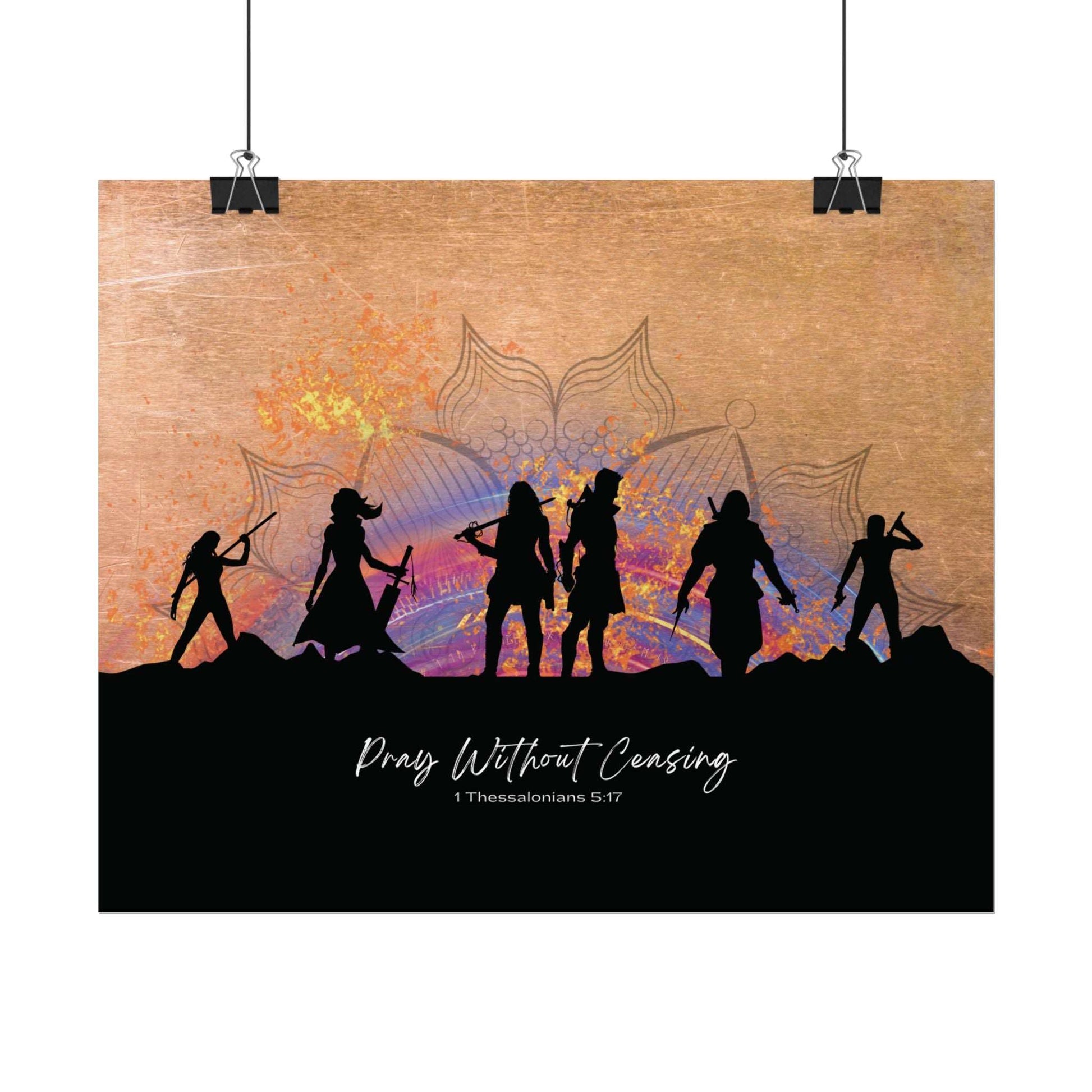 1 Thessalonians 5:17- 'Pray without Ceasing' Christian Art Poster 11 x 9 hanging, white background
