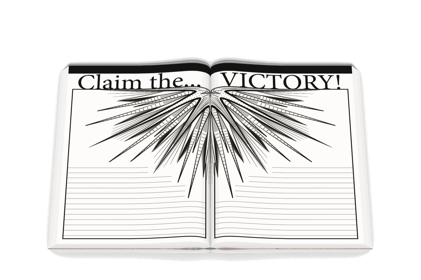 3D Book The Prayer Warrior's Journal open to Claim the Victory section example.