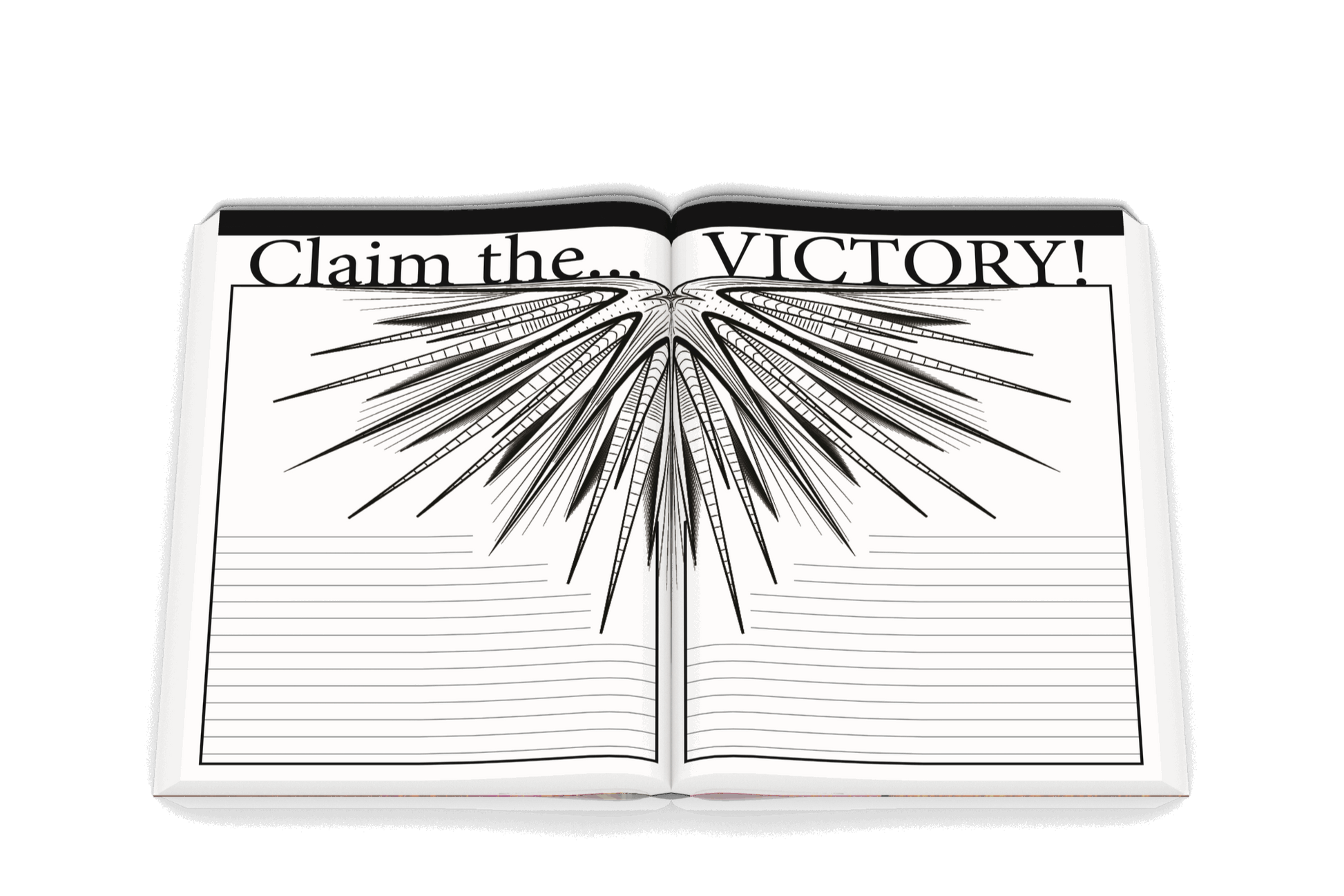 3D Book The Prayer Warrior's Journal open to Claim the Victory section example.