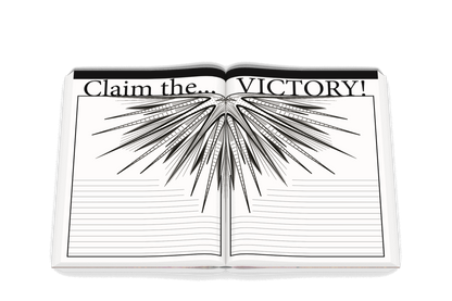 3D Book The Prayer Warrior's Journal open to Claim the Victory section example.