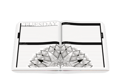 3D Book The Prayer Warrior's Journal open to Tuesday Focal Point #2 example.
