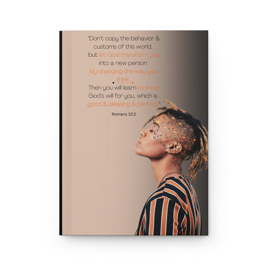 Romans 12:2- 'Let God Transform You' Hardcover Christian Journal Front Cover, no background