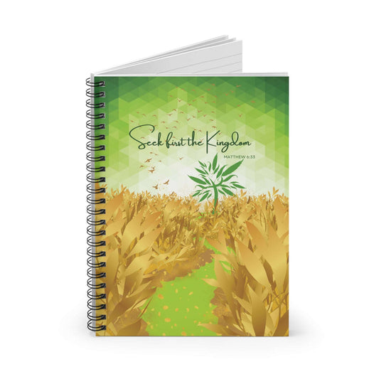 Matthew 6:33- 'Seek first the Kingdom' Spiral Christian Journal  Upright, slightly open, no background