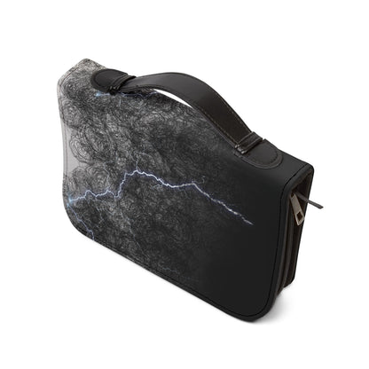 Side view of the Contentment beyond Circumstance Bible Cover featuring a durable zipper and convenient carry handle, designed for easy transport and secure protection of your Bible and study tools.