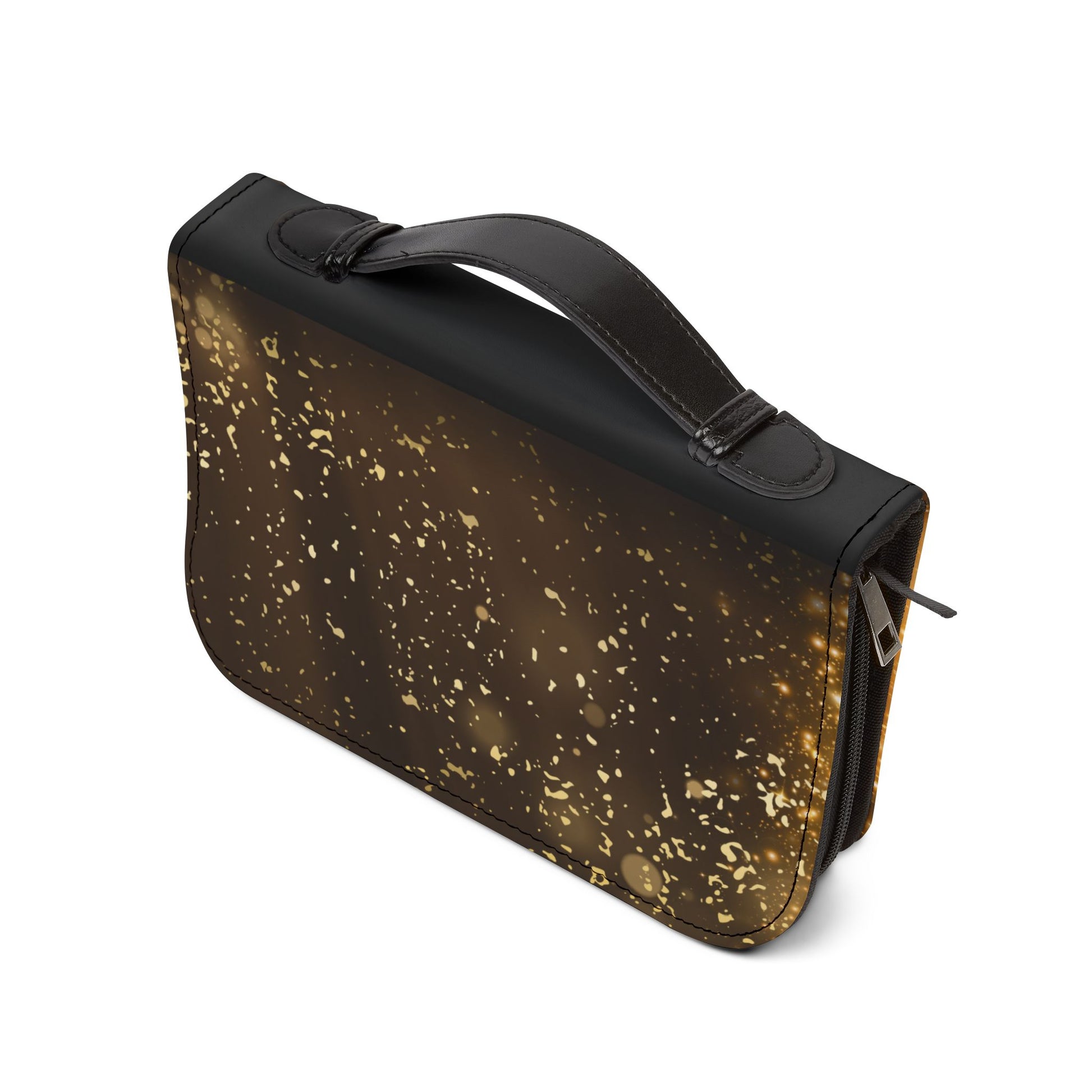 Side view of the If Yahweh is God Bible Cover featuring a durable zipper and convenient carry handle, designed for easy transport and secure protection of your Bible and study tools.