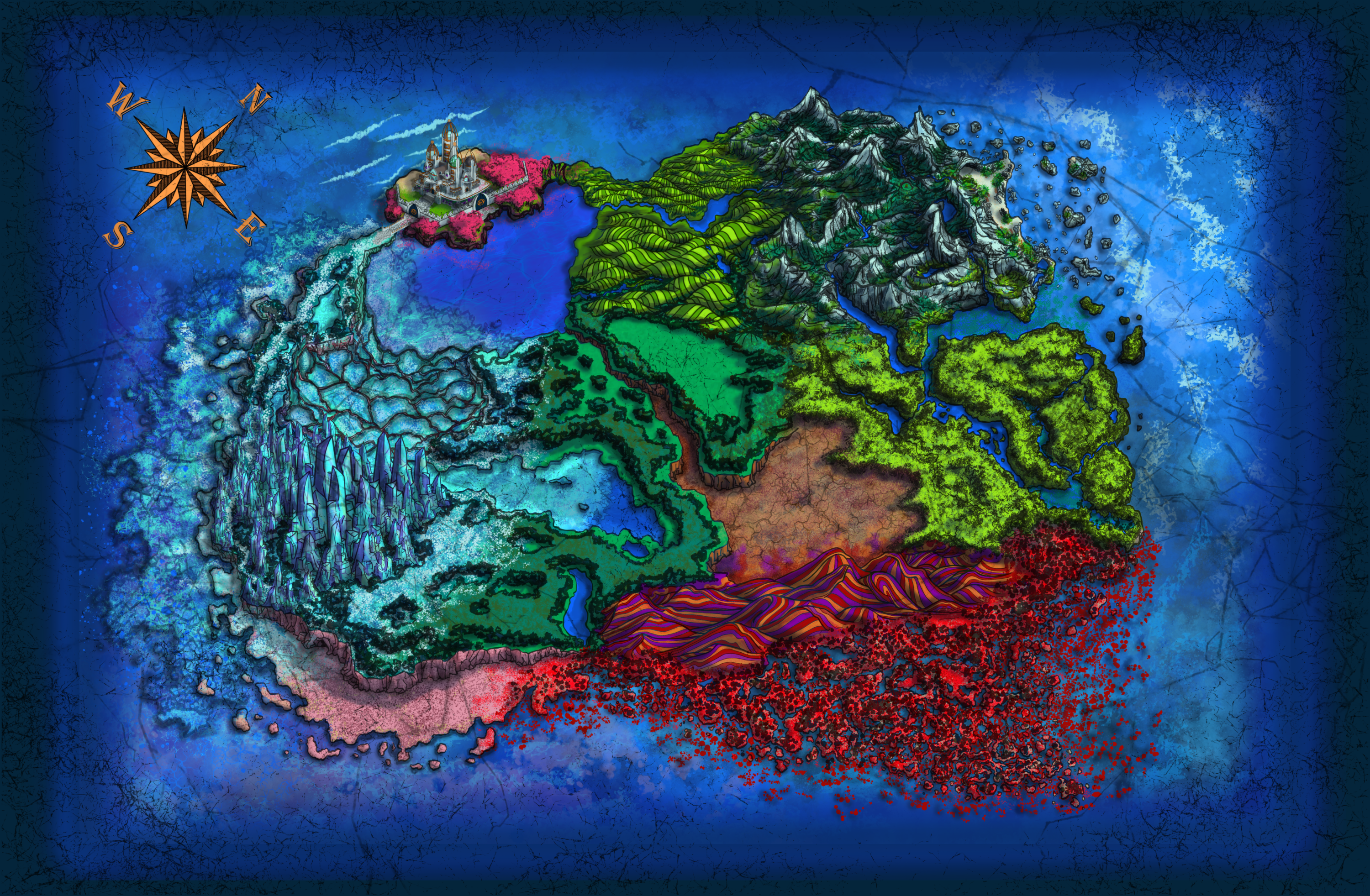 Colorful map of the fantasy world Levav from the Sovereign Choice Christian Comic Book Series. Coming Soon.